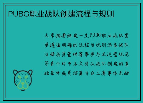 PUBG职业战队创建流程与规则
